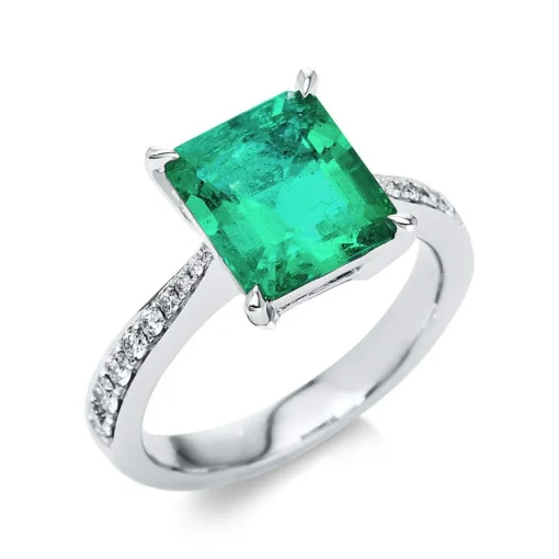 Ring 750/18K Weissgold Diamant 0.28ct. Smaragd 3.04ct.