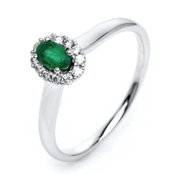 Ring 750/18K Weissgold Diamant 0.13ct. Smaragd 0.26ct.