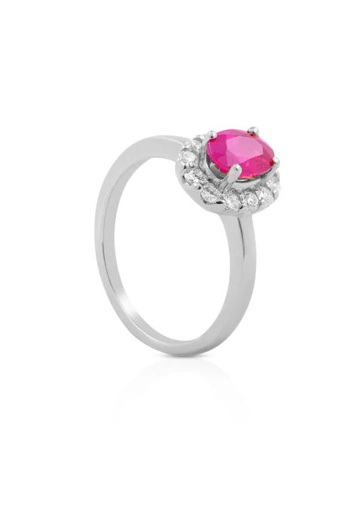Ring Weissgold 750 Rubin 0.92ct.Brillanten 0.39ct. (56)