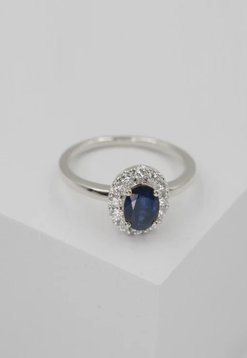 Ring Weissgold 750 Saphir 0.88ct. Brillanten 0.36ct. (56)