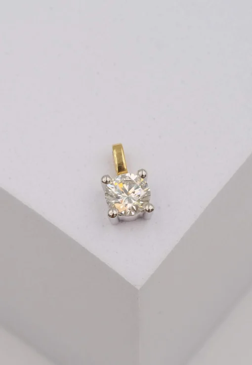 Solitär Anhänger 4-Griff-Fassung Gelbgold 750 Diamant 0.50ct. Fassung Weissgold 750, 9x6mm