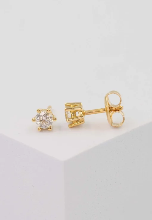 Solitär Ohrstecker 6-Griff-Fassung Gelbgold 750 Brillanten 0.50ct. 6.5mm