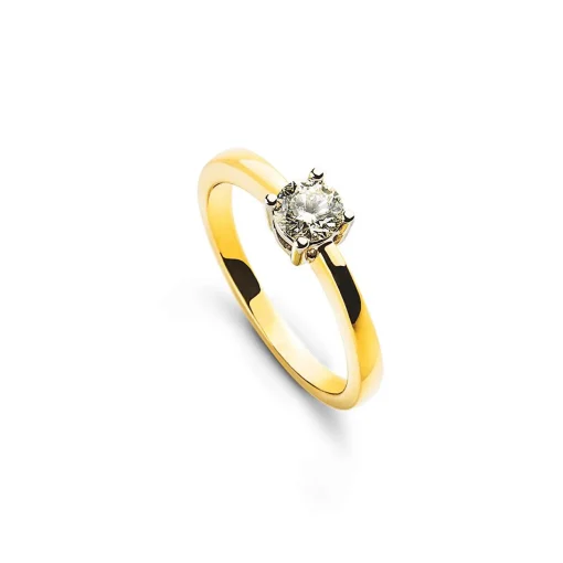 Solitär Ring 4-Griff-Fassung Gelbgold 750, Brillanten 0.33ct. Fassung Weissgold 750