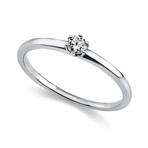 Solitär Ring 585/14K Weissgold Diamant 0.1ct.