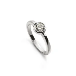 Solitär Ring Zargen-Fassung Weissgold 750, Brillant 0.33ct. (56)