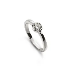 Solitär Ring Zargen-Fassung Weissgold 750, Brillant 0.20ct.
