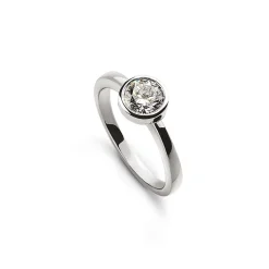 Solitär Ring Zargen-Fassung Weissgold 750, Brillant 0.50ct.