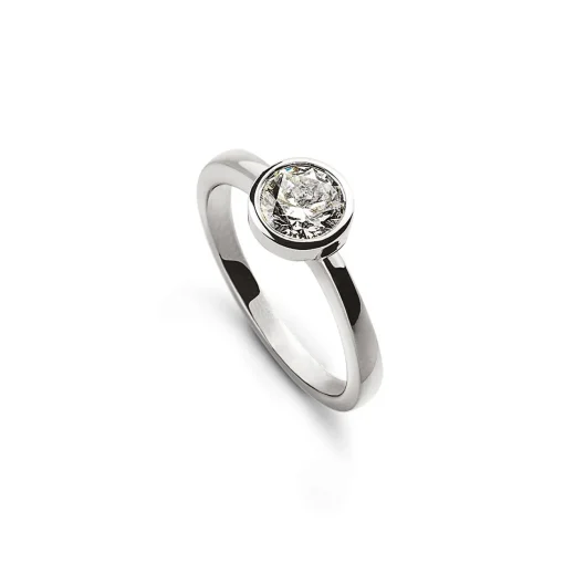 Solitär Ring Zargen-Fassung Weissgold 750, Brillant 0.50ct.