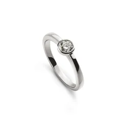 Solitär Ring Zargen-Fassung Weissgold 750, Brillant 0.15ct. (54)