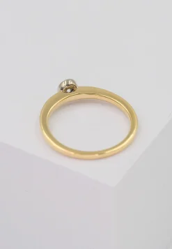 Solitär Ring Zargen-Fassung Gelbgold 750, Brillanten 0.15ct. Fassung Weissgold 750 (56)