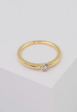 Solitär Ring Zargen-Fassung Gelbgold 750, Brillanten 0.10ct. Fassung Weissgold 750 (52)
