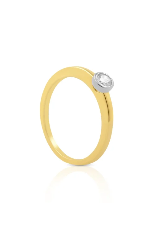 Solitär Ring Zargen-Fassung Gelbgold 750, Brillanten 0.15ct. Fassung Weissgold 750 (56)