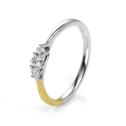 Verlobungsring 585/14K Weissgold/Gelbgold Diamant 0.14ct.